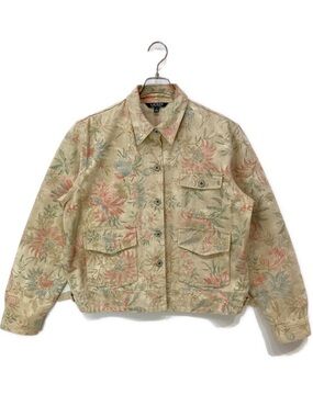 Lauren Ralph Floral pink, green and beige truckers Jean Jacket size X-Large